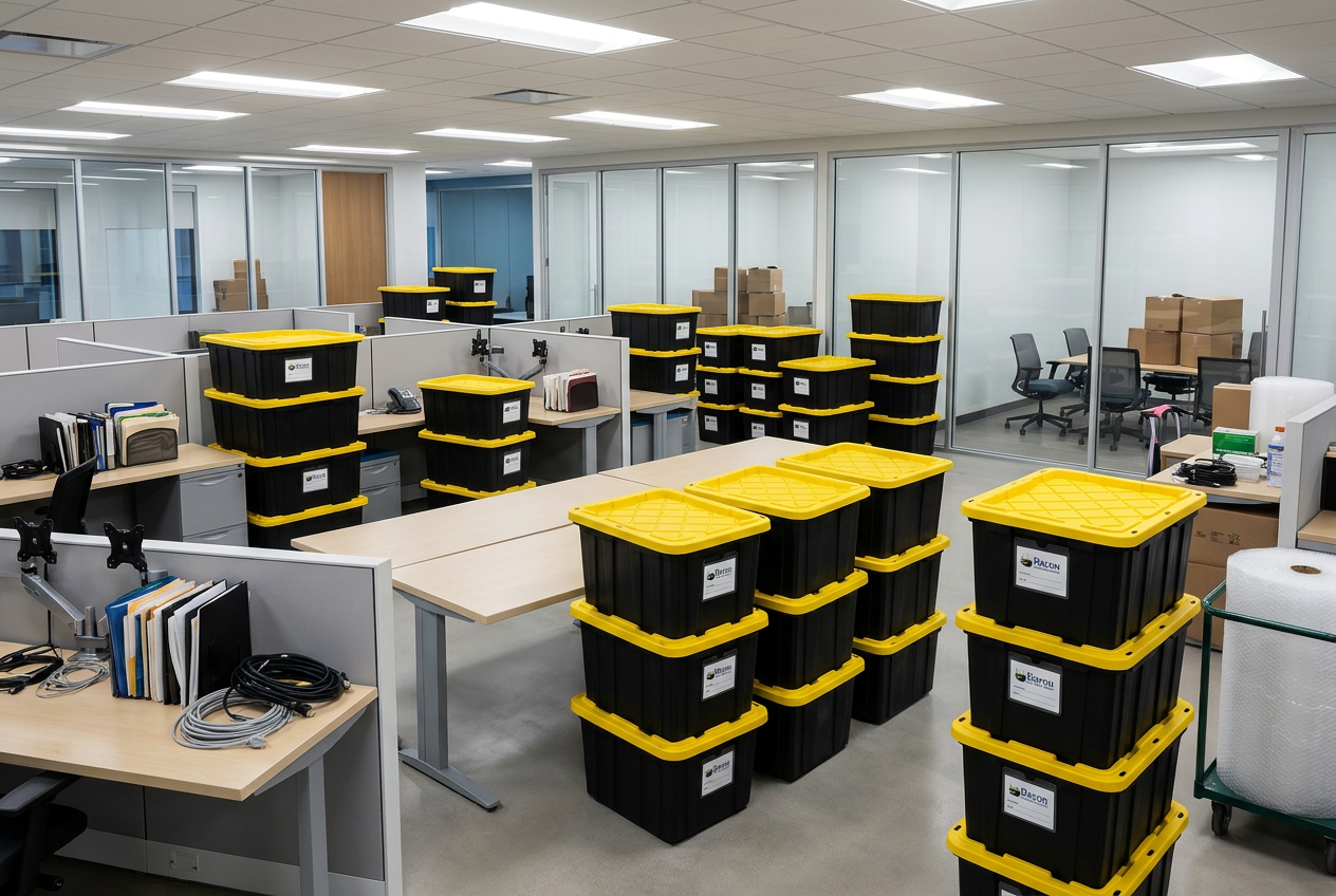Bayou totes in a corporate office move